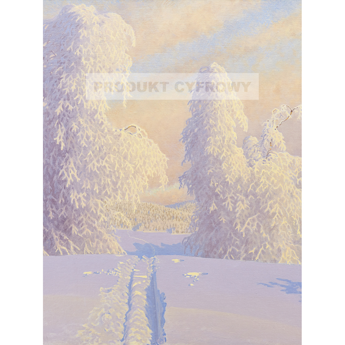 Gustaf Fjaestad Ślady nart w zimowym krajobrazie — produkt cyfrowy do pobrania