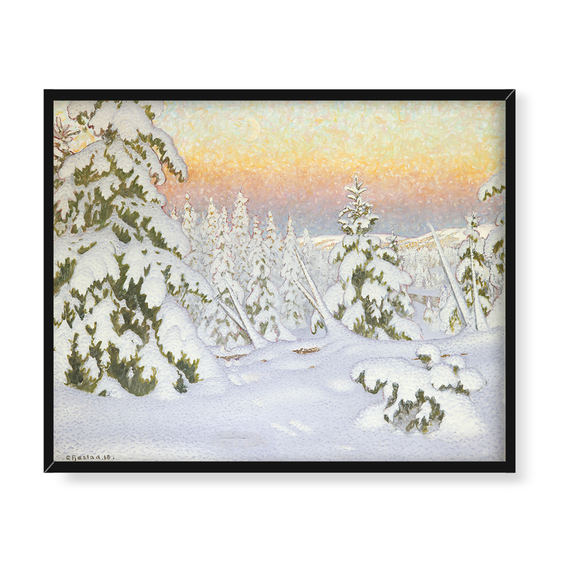 Gustaf Fjaestad Zimowy krajobraz o zmierzchu 50x40 w RAMIE