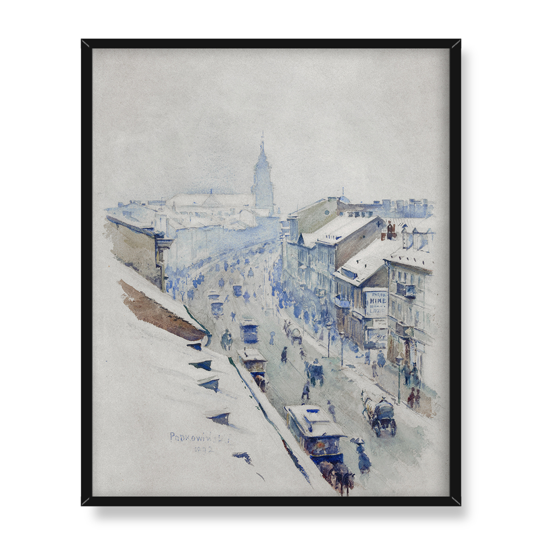 Władysław Podkowiński Widok na Nowy Świat w Warszawie zimą 40x50 w RAMIE