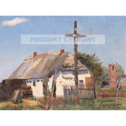 Wilhelm Tyszkowski Karwia pejzaż wiejski z chatą — produkt cyfrowy do pobrania