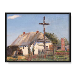 Wilhelm Tyszkowski Karwia pejzaż wiejski z chatą 40×30