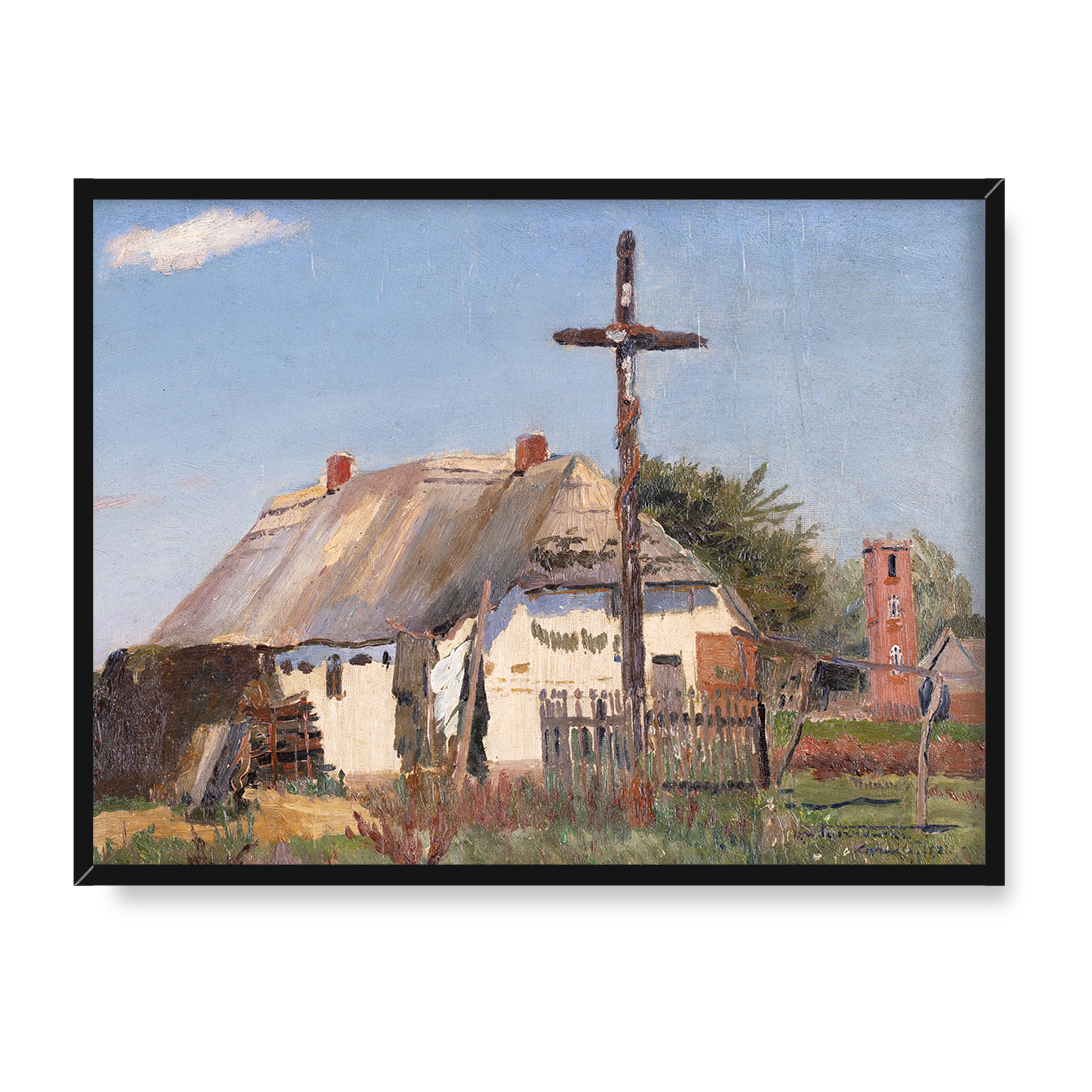 Wilhelm Tyszkowski Karwia pejzaż wiejski z chatą 40x30 w RAMIE