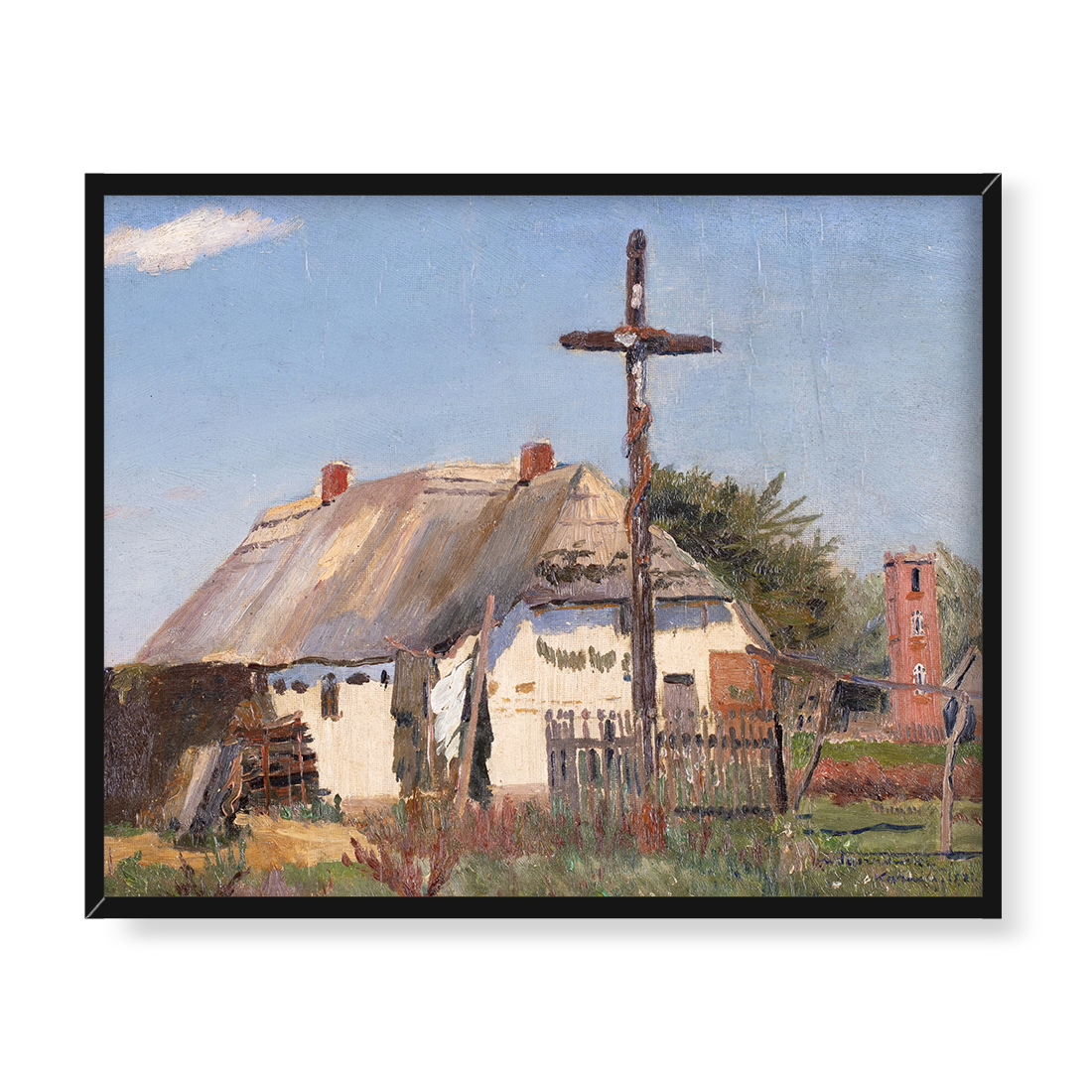 Wilhelm Tyszkowski Karwia pejzaż wiejski z chatą 50x40