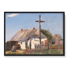 Wilhelm Tyszkowski Karwia pejzaż wiejski z chatą 70×50