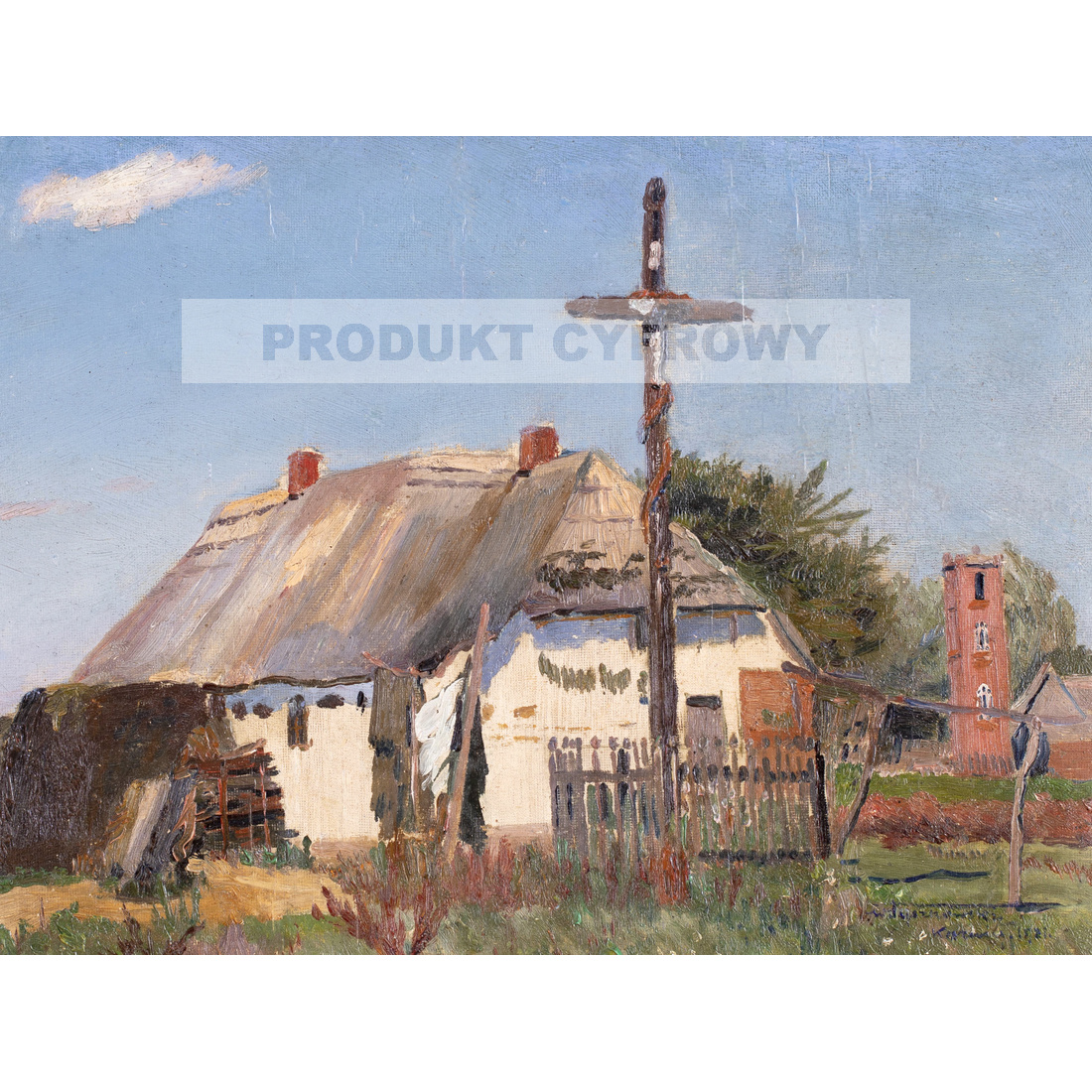 Wilhelm Tyszkowski Karwia pejzaż wiejski z chatą — produkt cyfrowy do pobrania