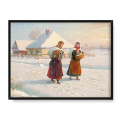 Emil Lindeman Zimą przez wieś 40×30 w RAMIE