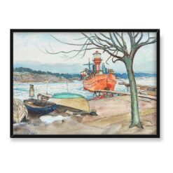 Axel Sjoberg Statek latarnia w porcie 70×50