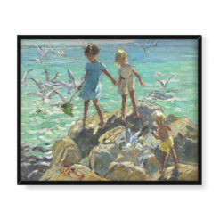Dorothea Sharp Dzieci i mewy na skałach 50×40