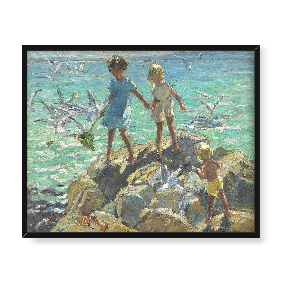 Dorothea Sharp Dzieci i mewy na skałach 50x40