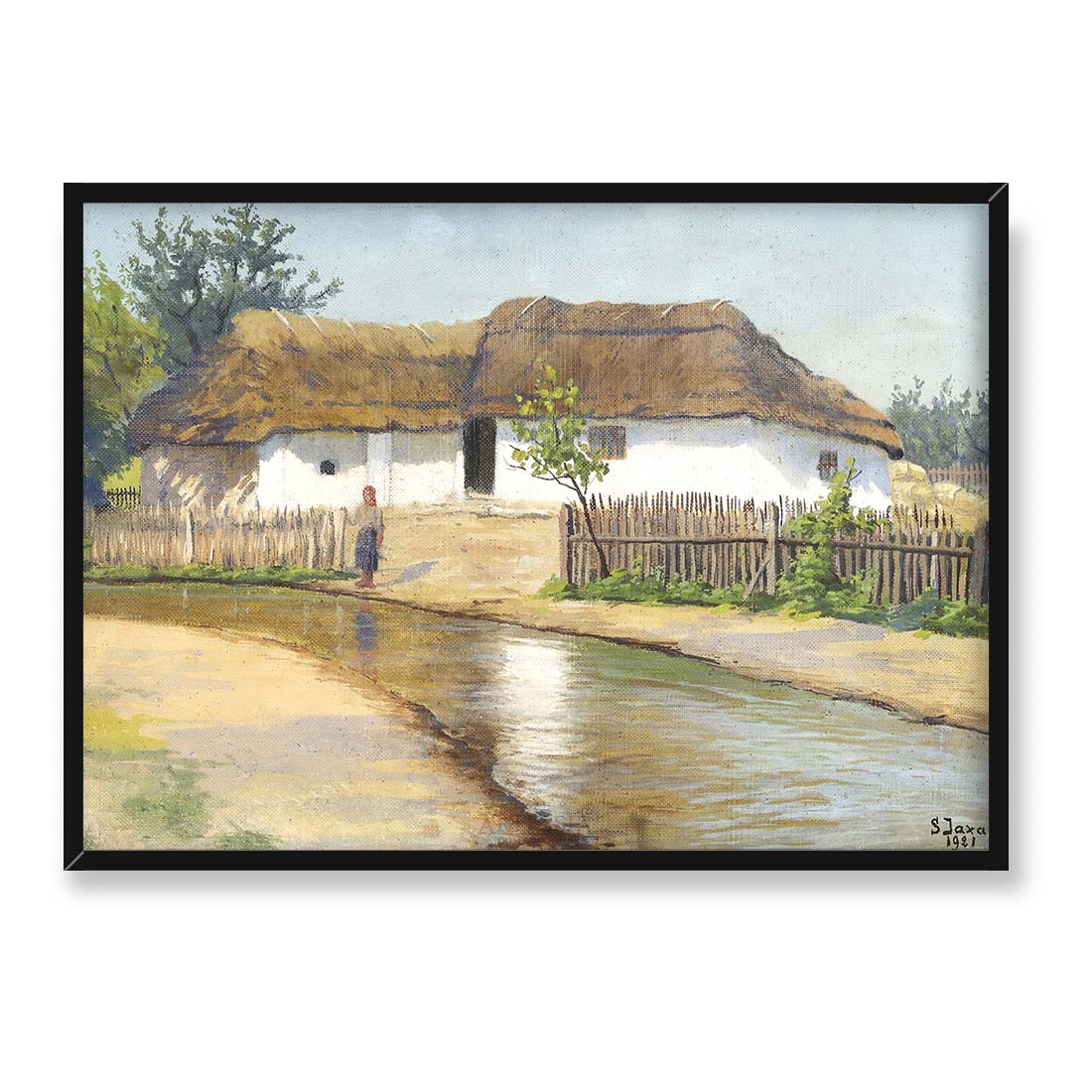 Soter Jaxa Małachowski Wiejska chata nad strumieniem 70x50